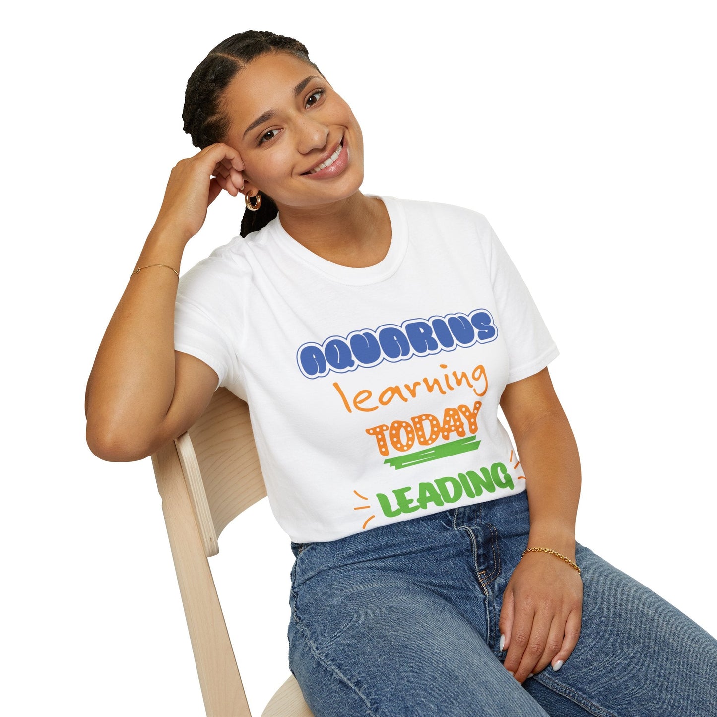 Aquarius Zodiac learning today leading tomorrow Graphic cotton Shirt/top