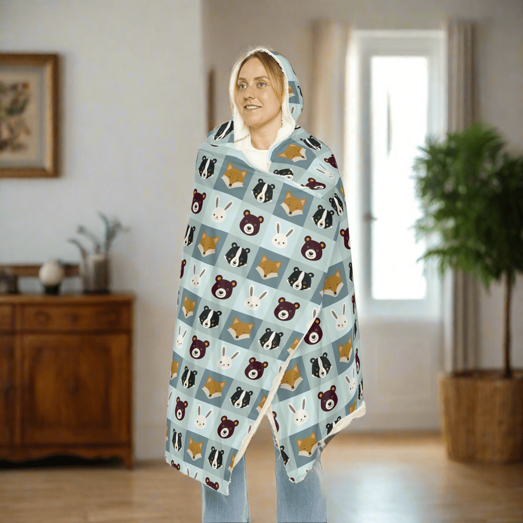 Cozy Animal Friends Blanket Hoodie - Perfect for Snuggling!All Over Prints