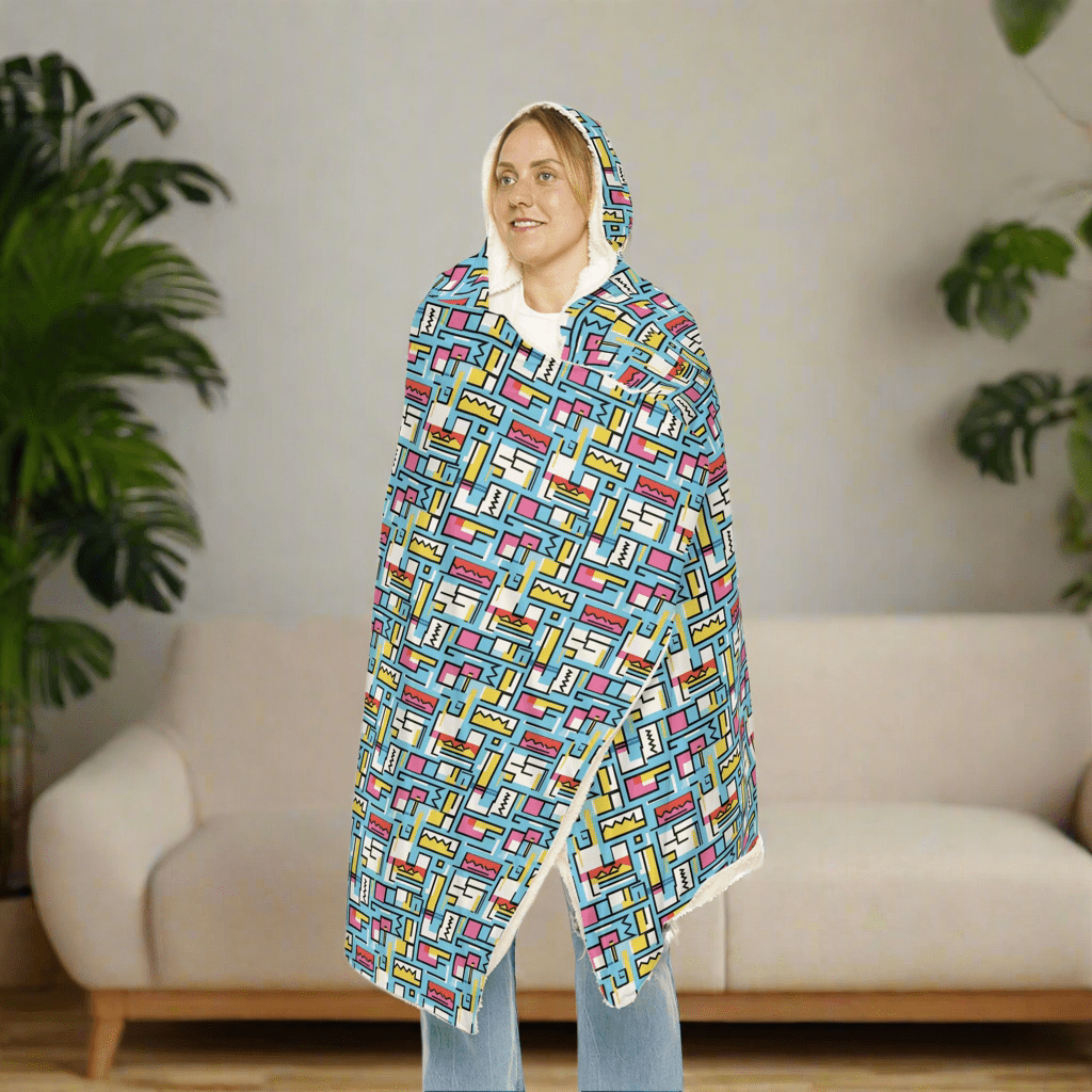 Cozy Hooded Snuggle Blanket - Colorful Geometric DesignAll Over Prints