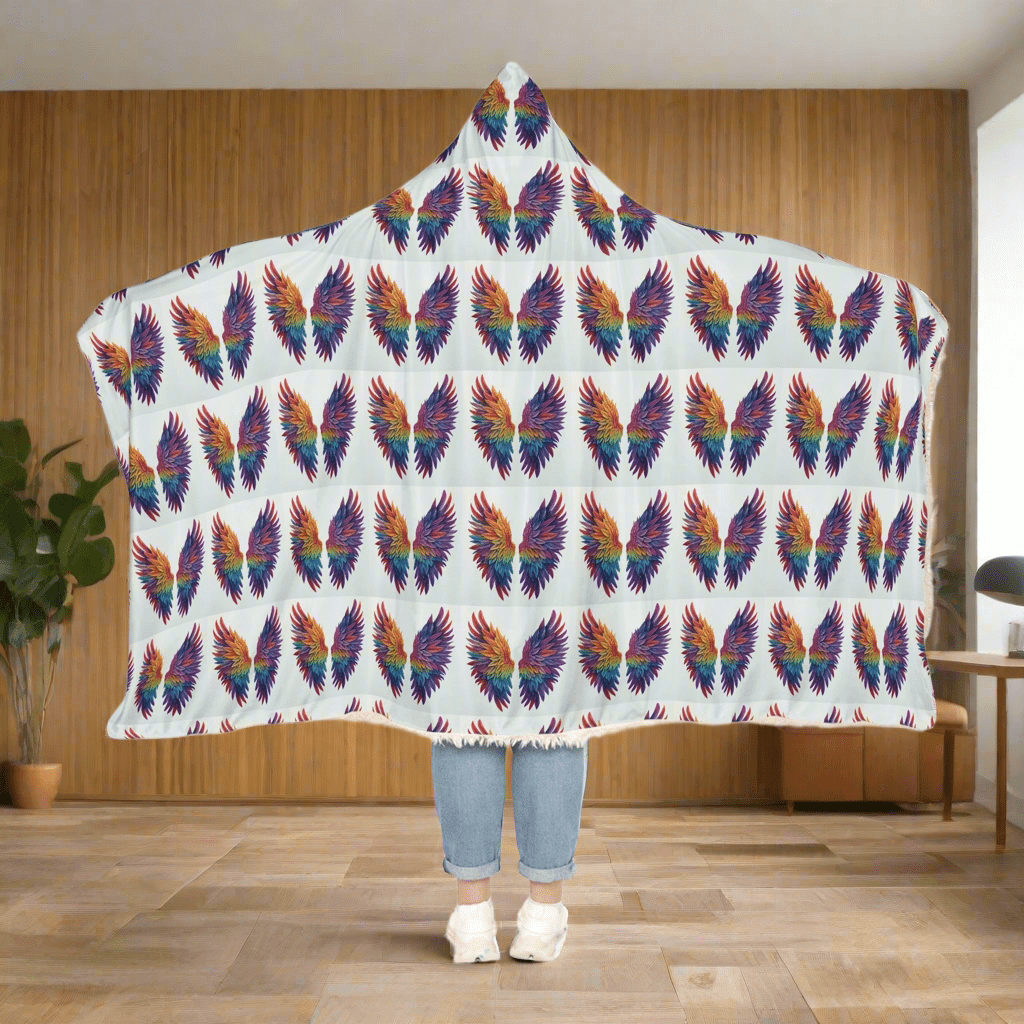 Cozy Hooded Snuggle Blanket with Colorful Feather DesignAll Over Prints