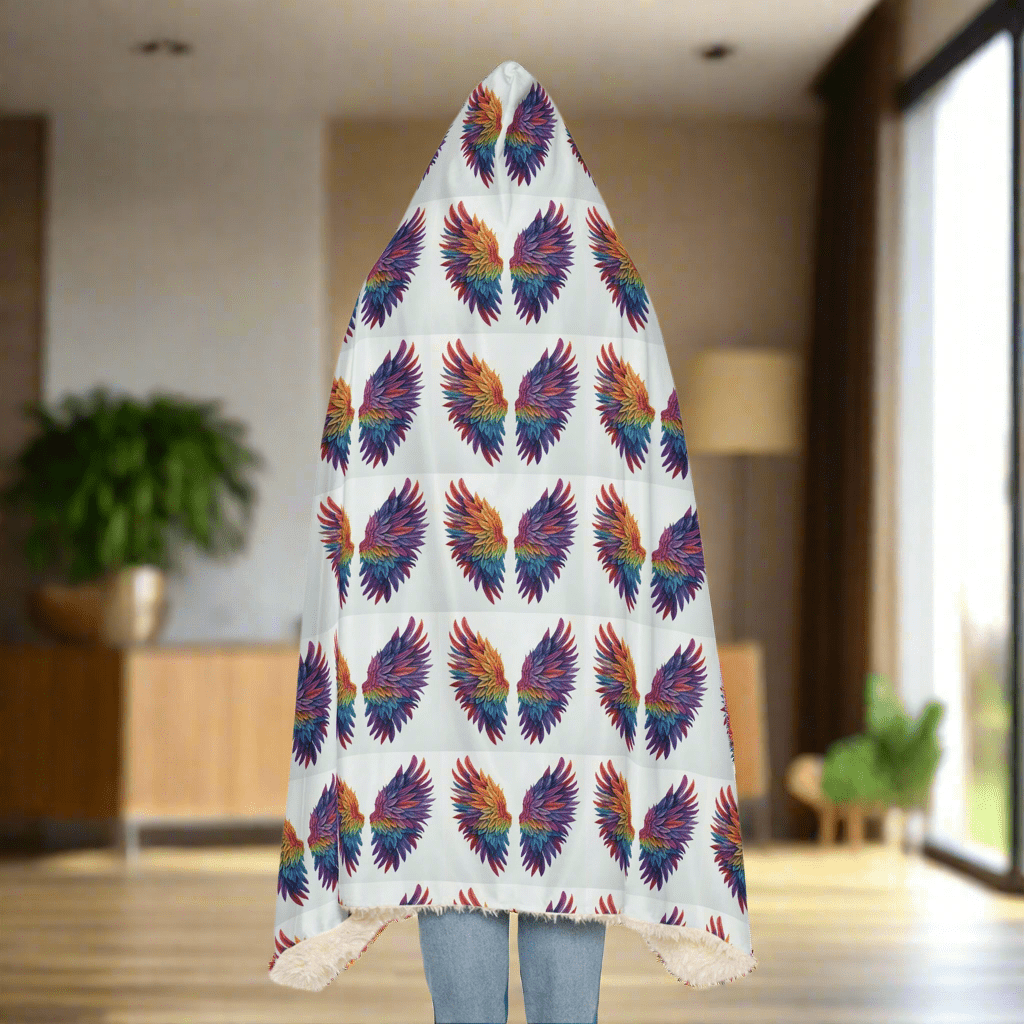 Cozy Hooded Snuggle Blanket with Colorful Feather DesignAll Over Prints
