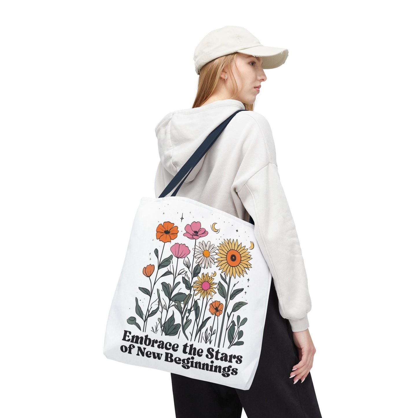 Floral 'Embrace the Stars of New Beginnings' Tote Bag — Boho Sunflower & Daisy Garden ToteBags