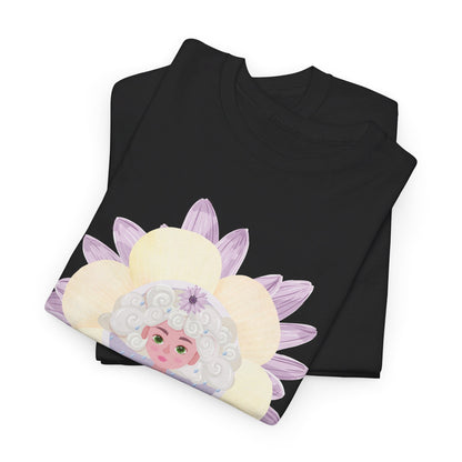 Aquarius Zodiac cute girl flower graphic  Heavy Cotton Tee