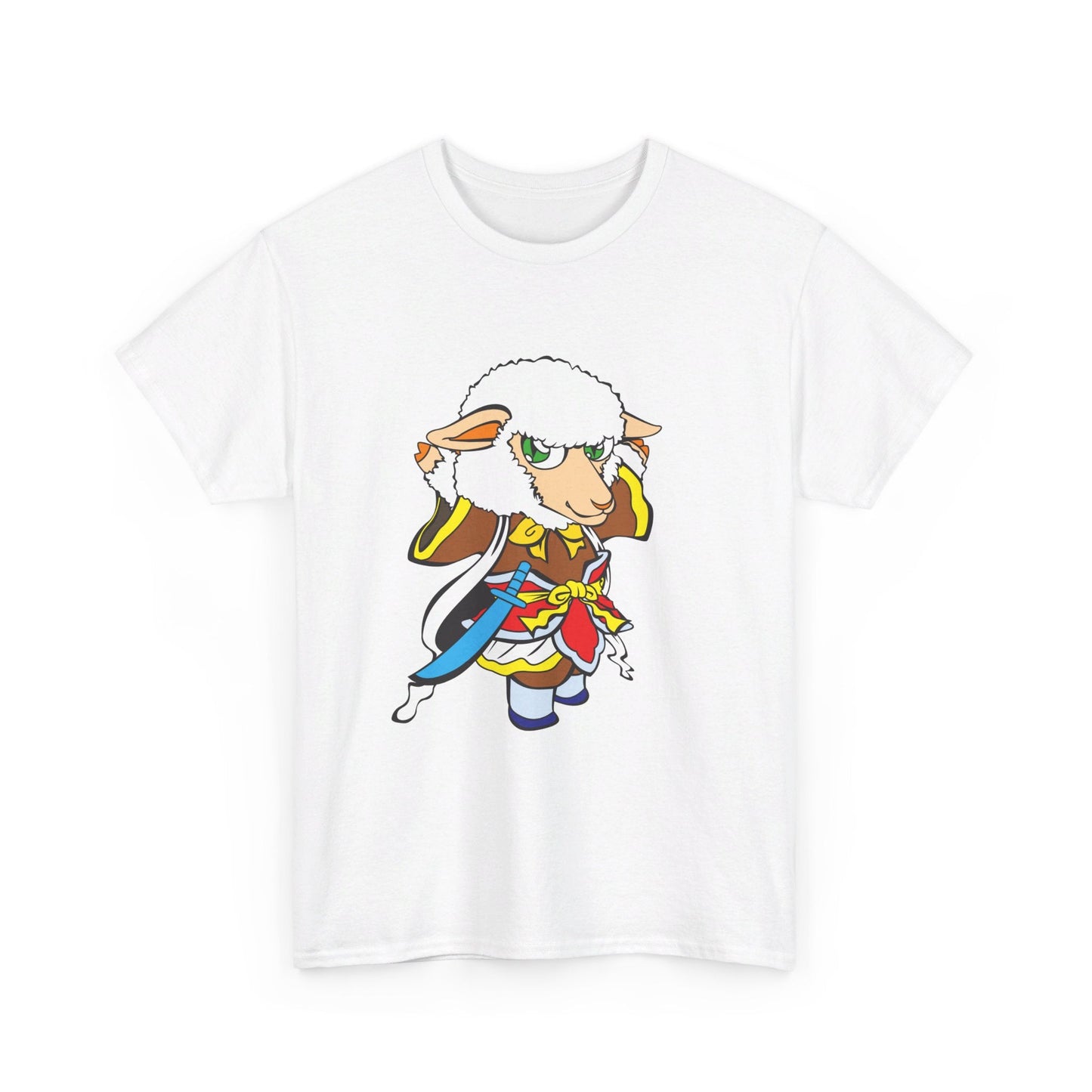 1. A white star sign t-shirt featuring a quirky design of a sheep confidently wielding a sword. 

2. White t-shirt showcasing a playful sheep brandishing a sword, adding a fun twist to casual wear.

3. A stylish white  t-shirt with a humorous graphic of a sheep holding a sword, perfect for making a statement.