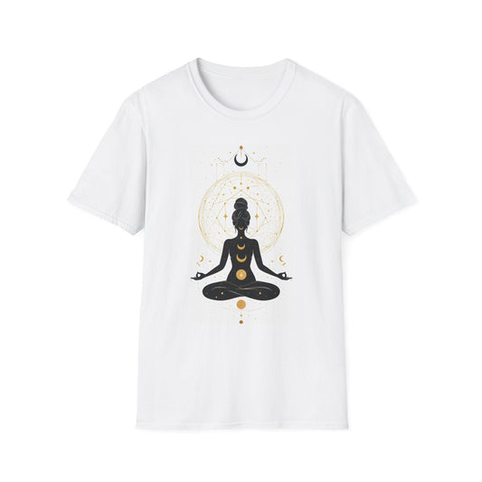 Aura girl with golden cosmic accents graphic shirt