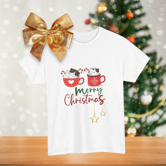 Cat Coffee Mug Unisex Tee - Merry Christmas ShirtT-Shirt