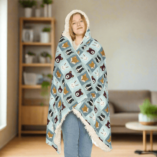 Cozy Animal Friends Blanket Hoodie - Perfect for Snuggling!All Over Prints