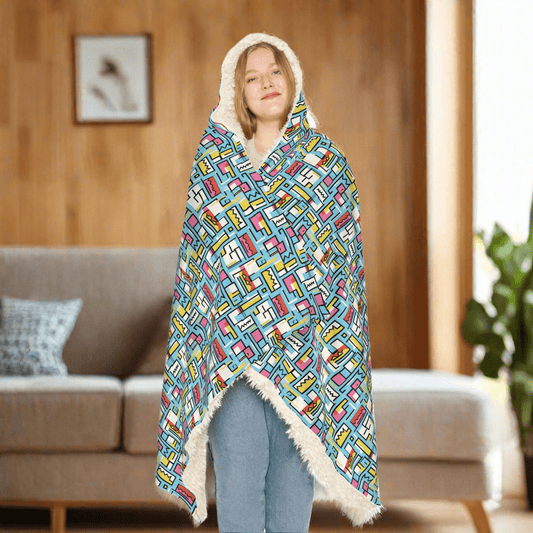 Cozy Hooded Snuggle Blanket - Colorful Geometric DesignAll Over Prints