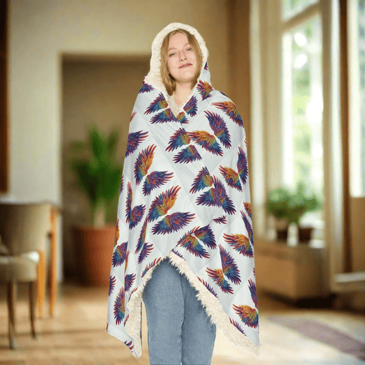 Cozy Hooded Snuggle Blanket with Colorful Feather DesignAll Over Prints