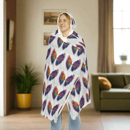 Cozy Hooded Snuggle Blanket with Colorful Feather DesignAll Over Prints