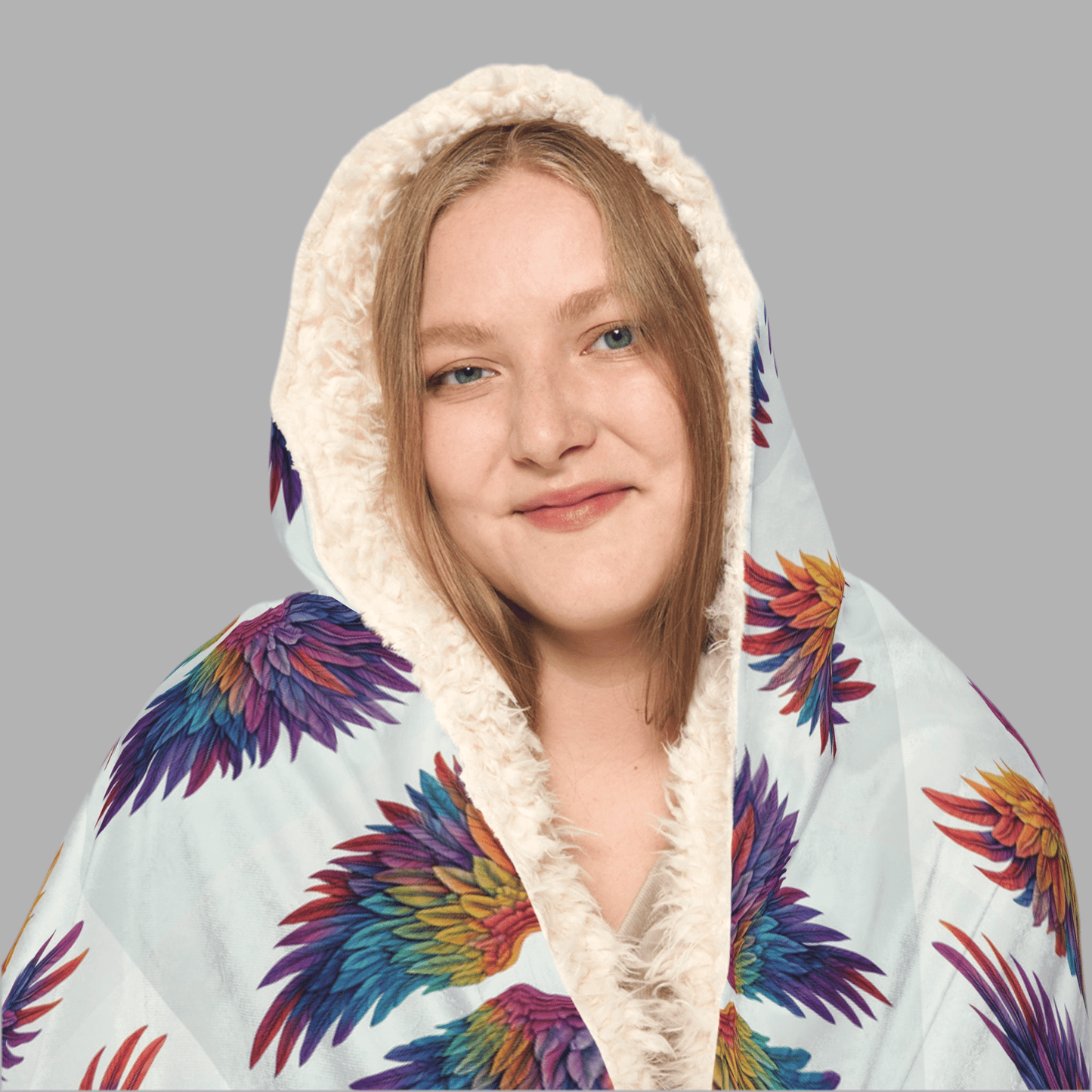 Cozy Hooded Snuggle Blanket with Colorful Feather DesignAll Over Prints