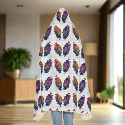 Cozy Hooded Snuggle Blanket with Colorful Feather DesignAll Over Prints