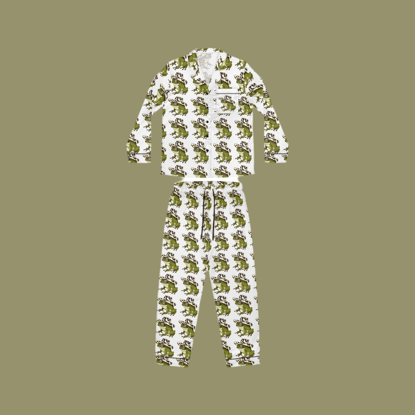 Cozy Women's Satin Pajamas with Fun Frog Design - Perfect for Relaxing NightsAll Over Prints