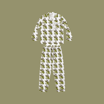 Cozy Women's Satin Pajamas with Fun Frog Design - Perfect for Relaxing NightsAll Over Prints