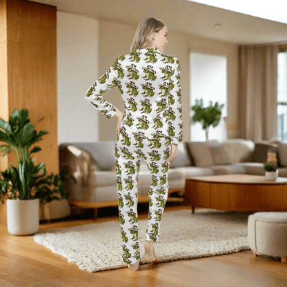 Cozy Women's Satin Pajamas with Fun Frog Design - Perfect for Relaxing NightsAll Over Prints