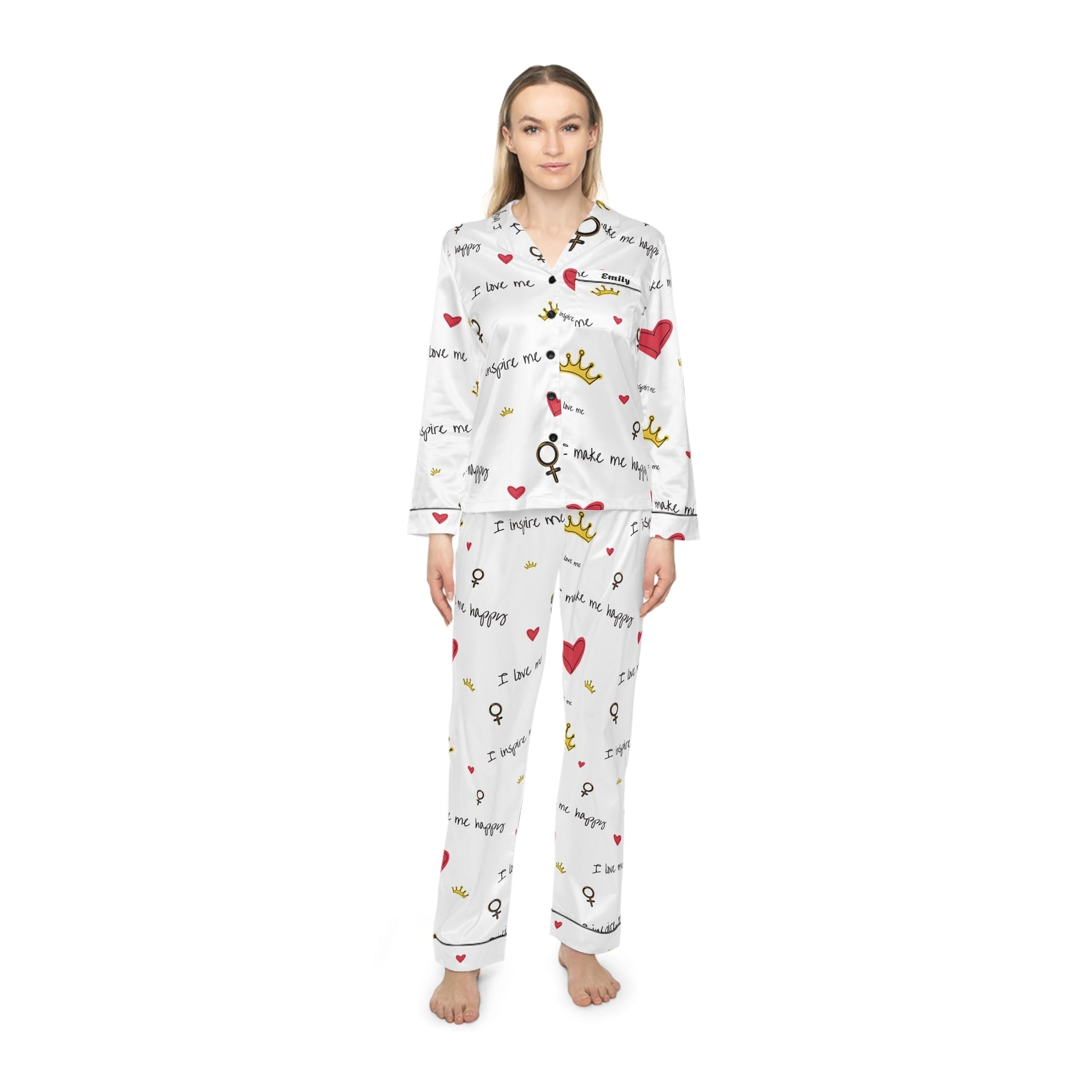 Crown Heart customised Satin Pajama SetAll Over Prints