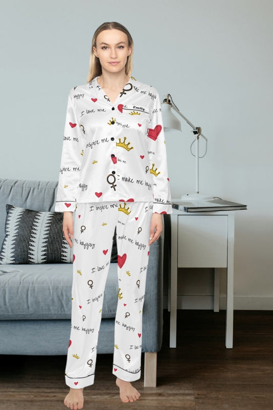 Crown Heart customised Satin Pyjama SetAll Over Prints