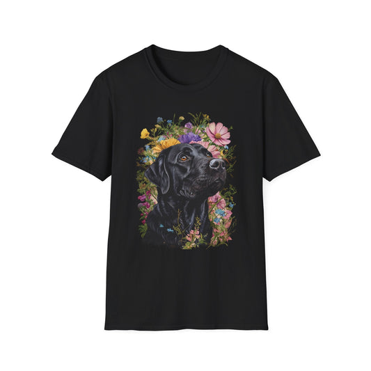 Labrador Retriever Surrounded by Colorful Flowers Tee