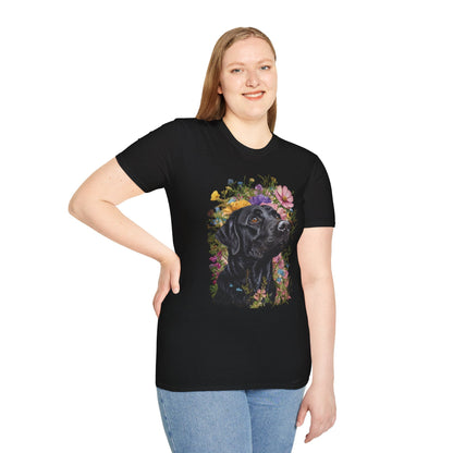 Labrador Retriever Surrounded by Colorful Flowers Tee