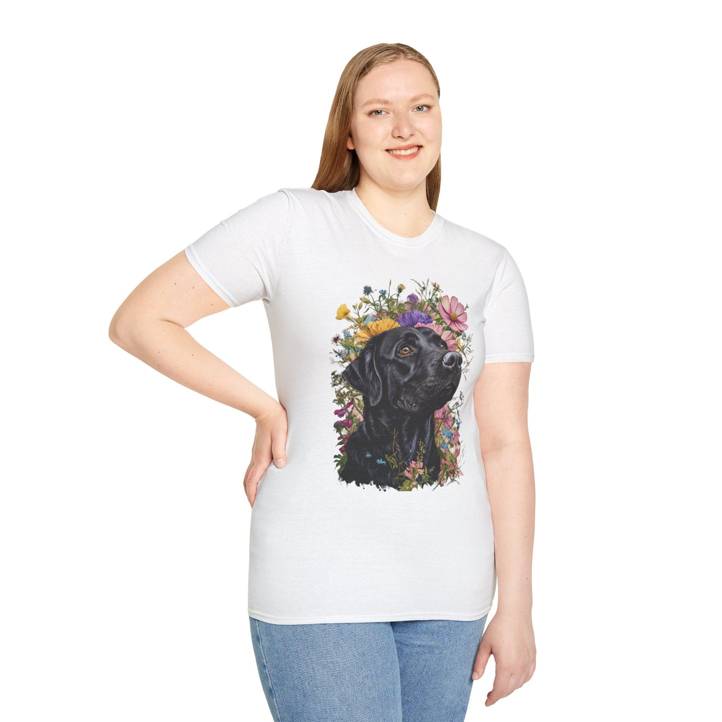 Labrador Retriever Surrounded by Colorful Flowers Tee