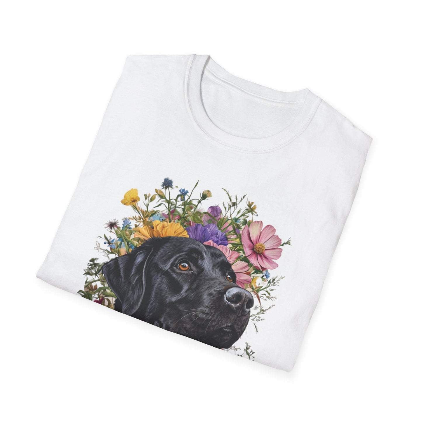 Labrador Retriever Surrounded by Colorful Flowers Tee