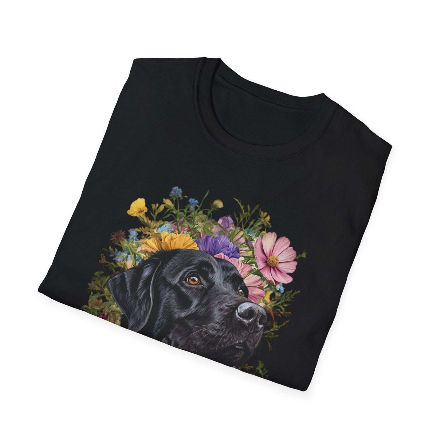 Labrador Retriever Surrounded by Colorful Flowers Tee