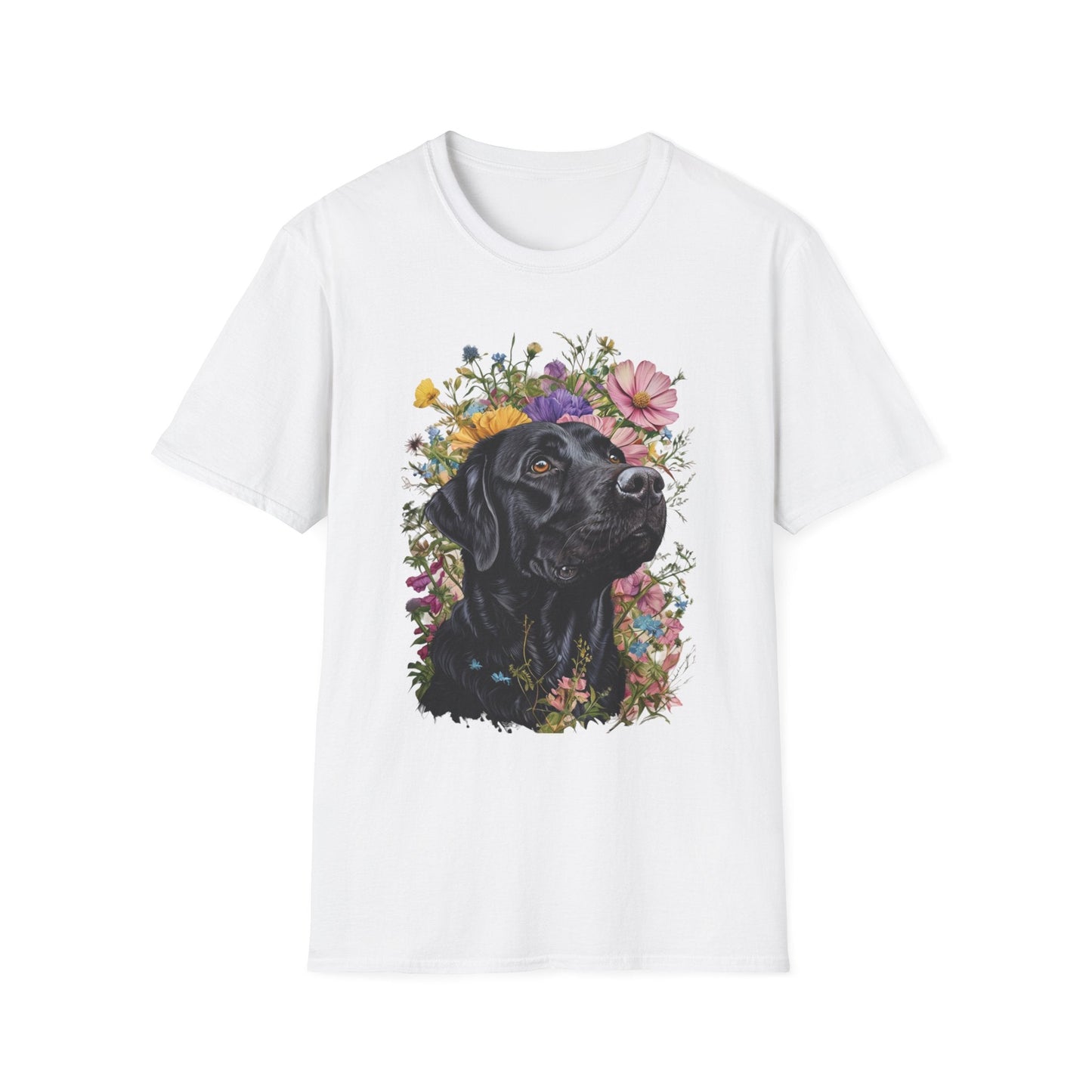 Labrador Retriever Surrounded by Colorful Flowers Tee