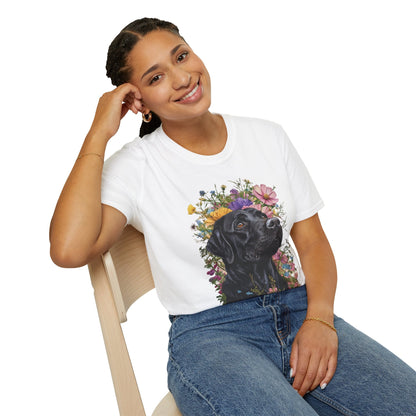 Labrador Retriever Surrounded by Colorful Flowers Tee