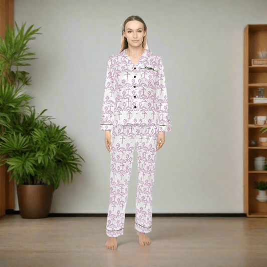 Flamingo Satin women’s personalised pajama SetAll Over Prints