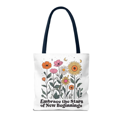 Floral 'Embrace the Stars of New Beginnings' Tote Bag — Boho Sunflower & Daisy Garden ToteBags