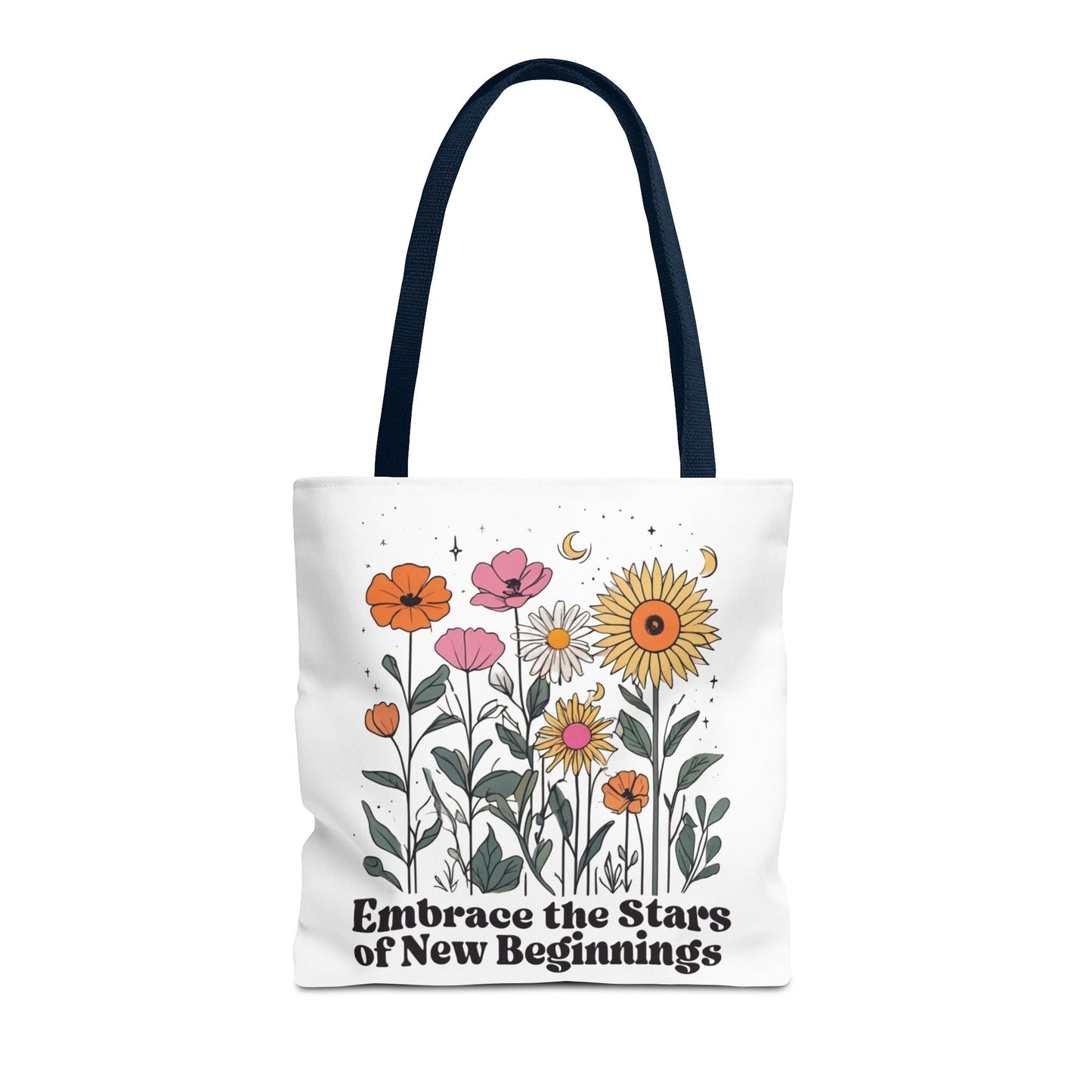 Floral 'Embrace the Stars of New Beginnings' Tote Bag — Boho Sunflower & Daisy Garden ToteBags