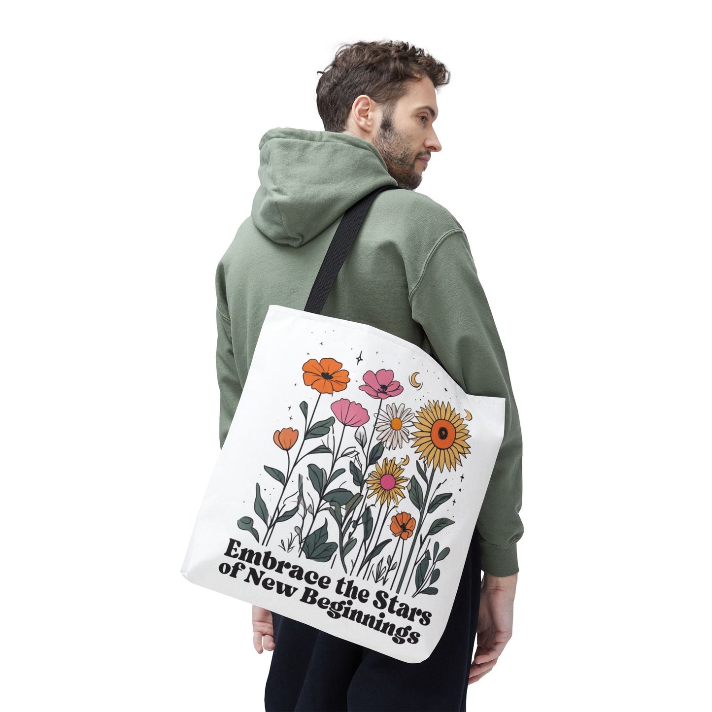 Floral 'Embrace the Stars of New Beginnings' Tote Bag — Boho Sunflower & Daisy Garden ToteBags
