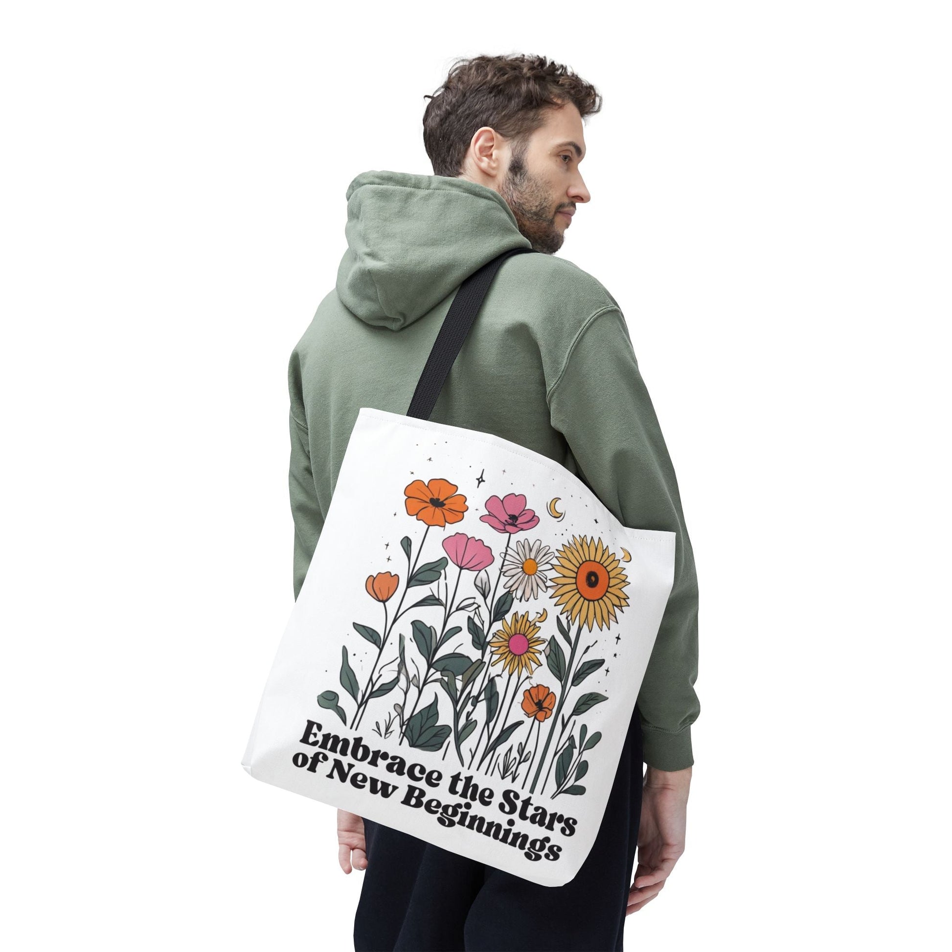 Floral 'Embrace the Stars of New Beginnings' Tote Bag — Boho Sunflower & Daisy Garden ToteBags