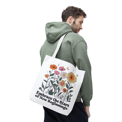 Floral 'Embrace the Stars of New Beginnings' Tote Bag — Boho Sunflower & Daisy Garden ToteBags