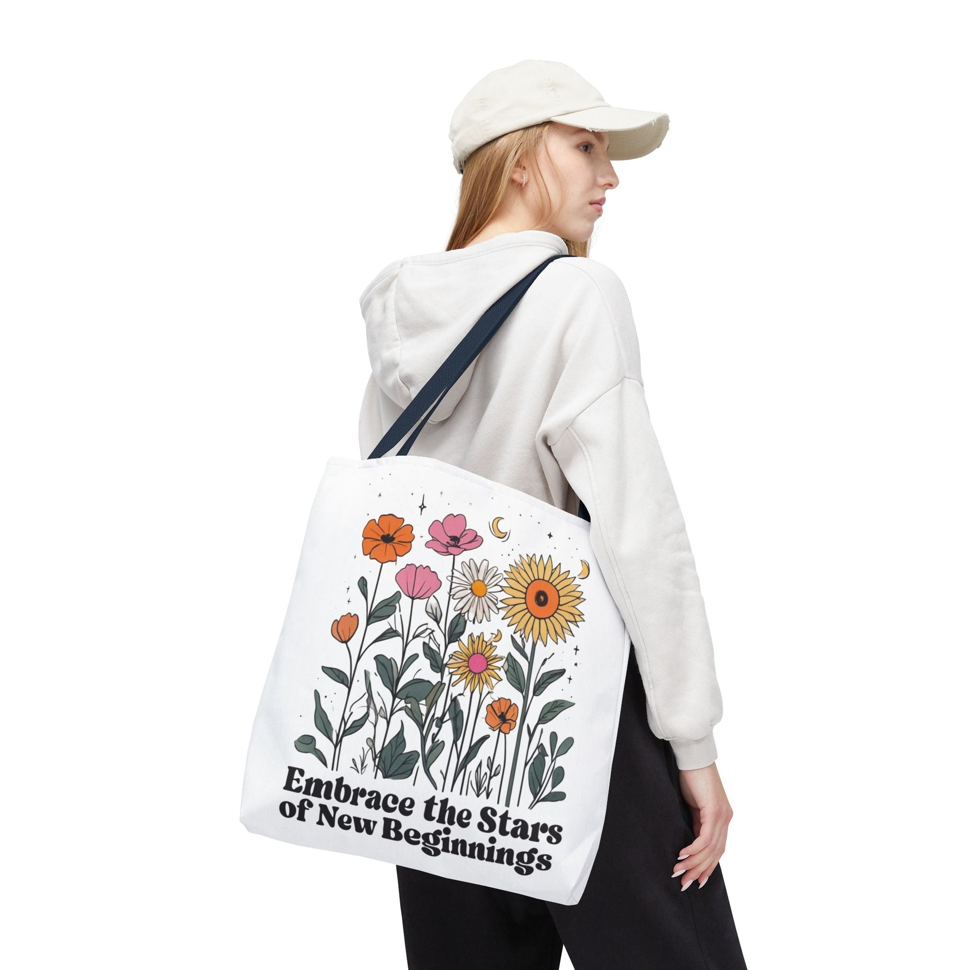 Floral 'Embrace the Stars of New Beginnings' Tote Bag — Boho Sunflower & Daisy Garden ToteBags