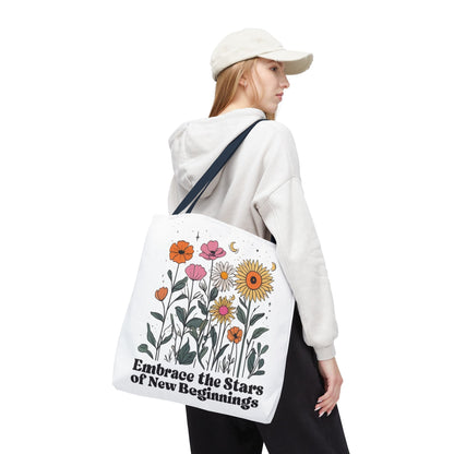 Floral 'Embrace the Stars of New Beginnings' Tote Bag — Boho Sunflower & Daisy Garden ToteBags