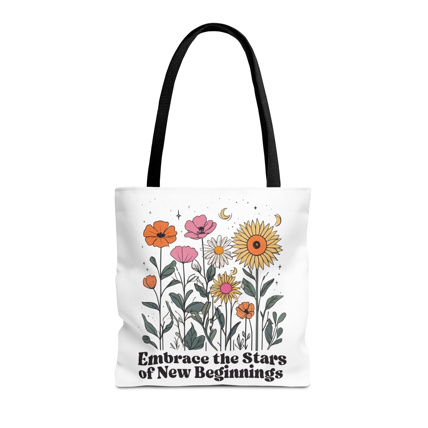 Floral 'Embrace the Stars of New Beginnings' Tote Bag — Boho Sunflower & Daisy Garden ToteBags