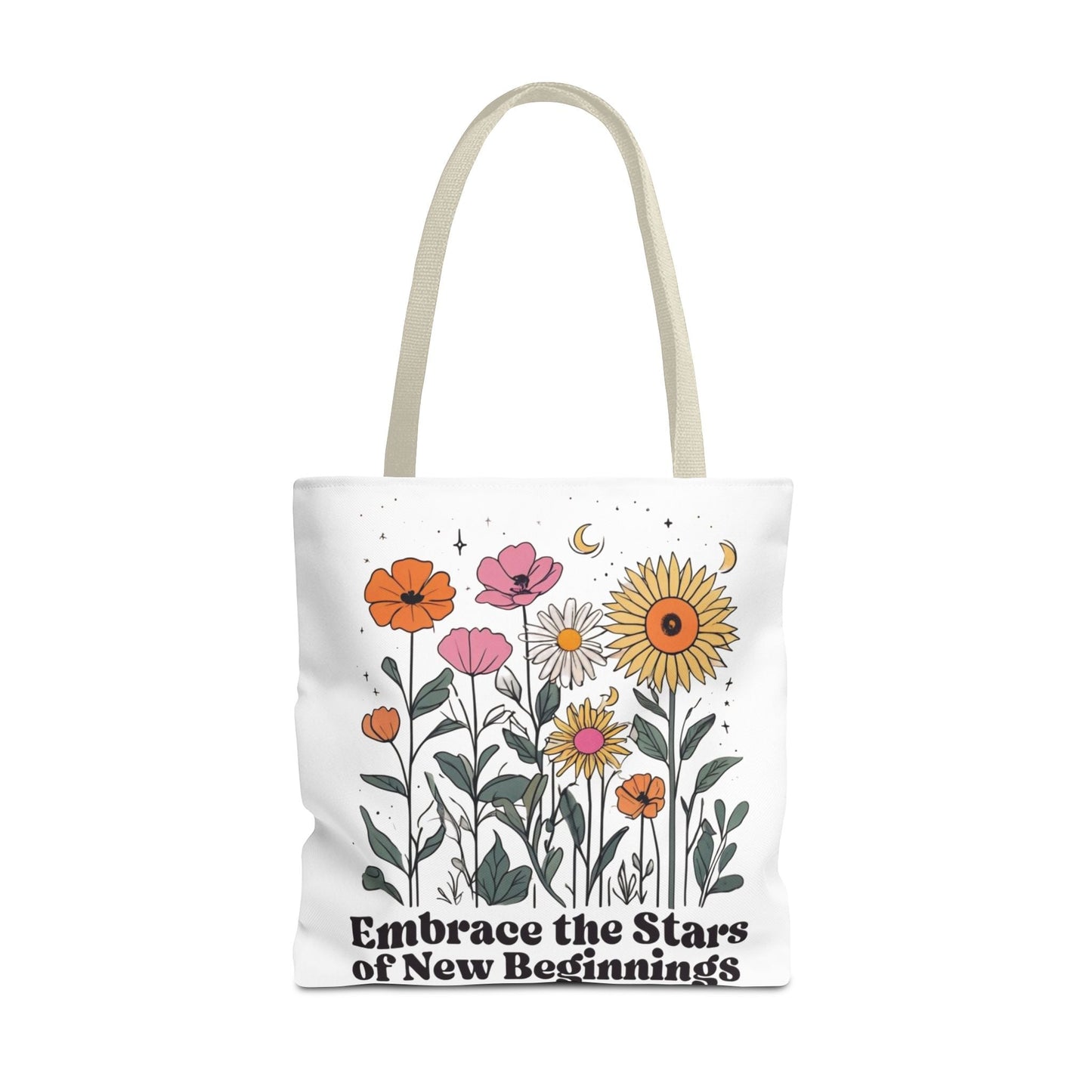 Floral 'Embrace the Stars of New Beginnings' Tote Bag — Boho Sunflower & Daisy Garden ToteBags
