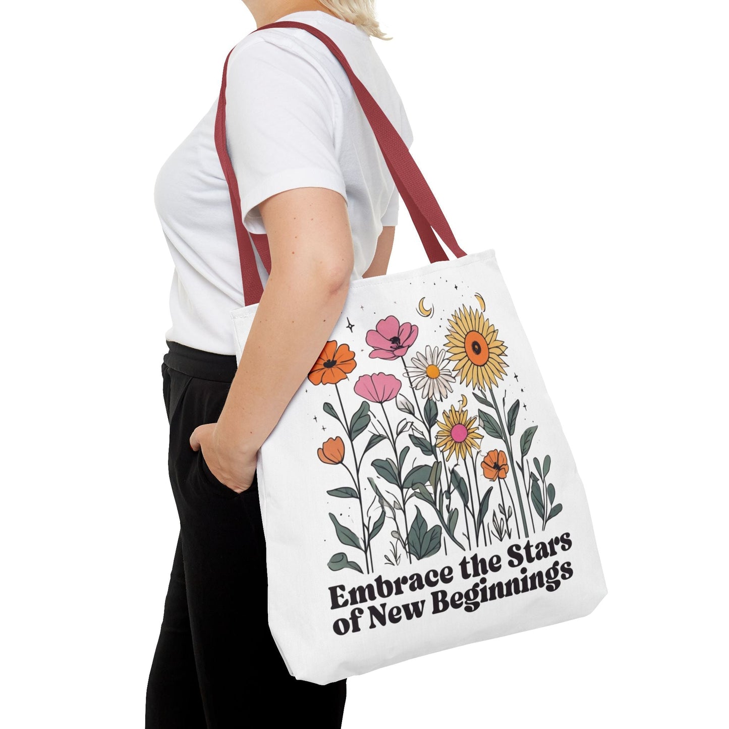 Floral 'Embrace the Stars of New Beginnings' Tote Bag — Boho Sunflower & Daisy Garden ToteBags