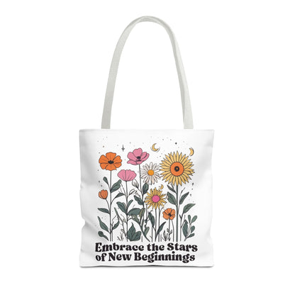 Floral 'Embrace the Stars of New Beginnings' Tote Bag — Boho Sunflower & Daisy Garden ToteBags