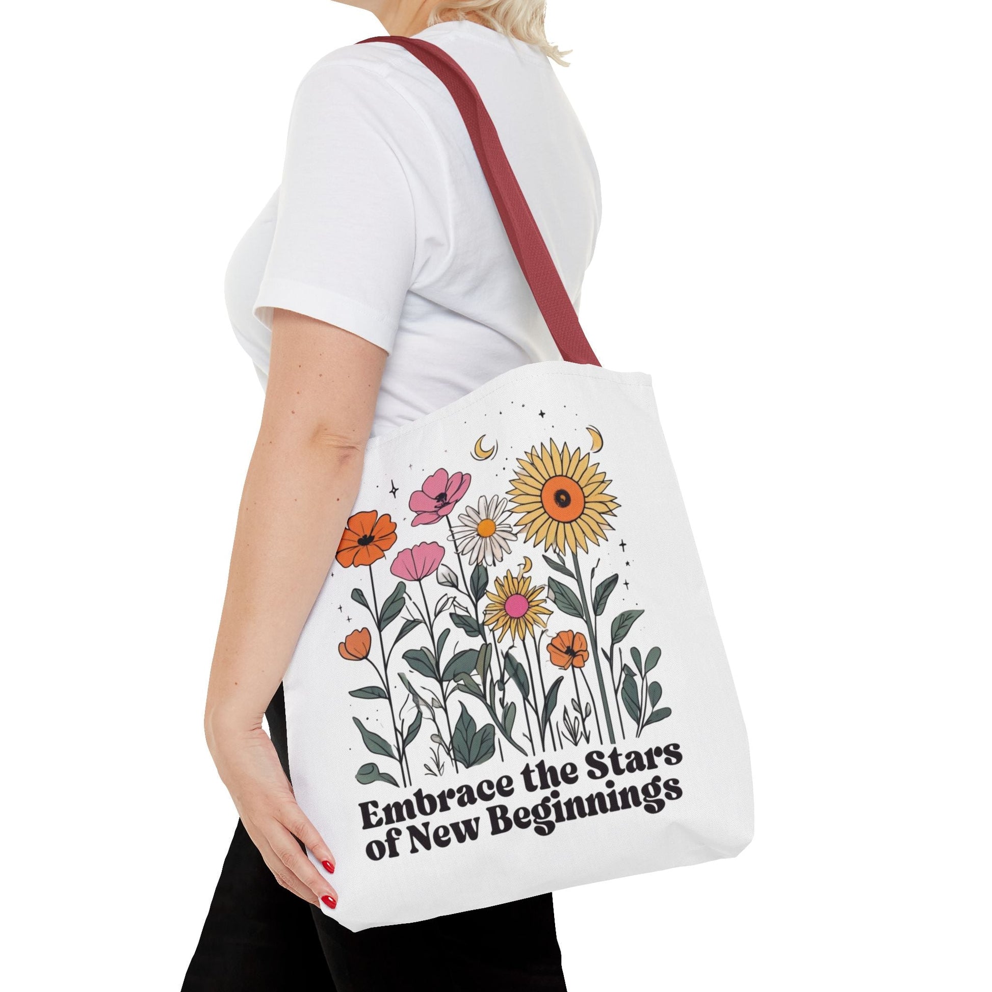 Floral 'Embrace the Stars of New Beginnings' Tote Bag — Boho Sunflower & Daisy Garden ToteBags