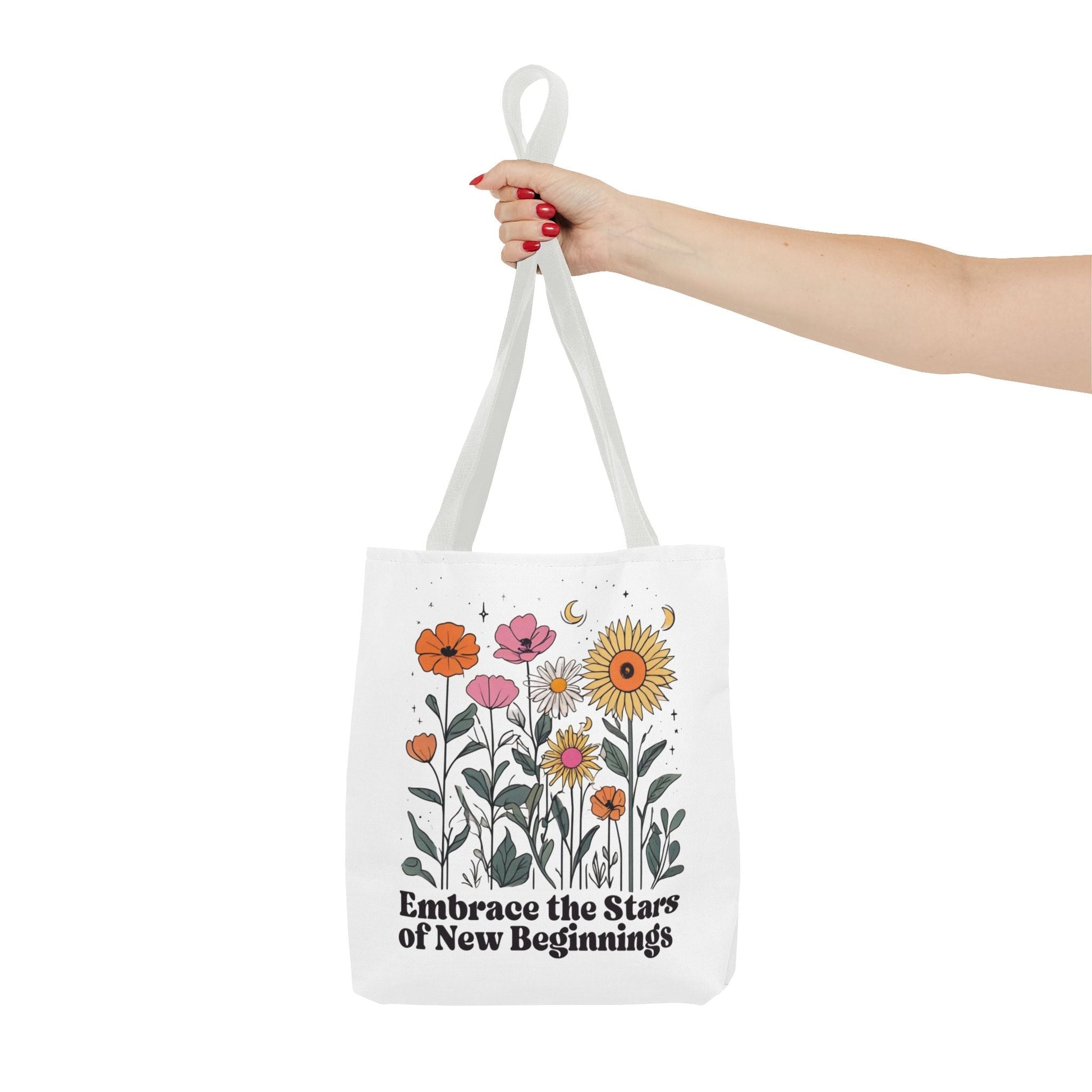 Floral 'Embrace the Stars of New Beginnings' Tote Bag — Boho Sunflower & Daisy Garden ToteBags