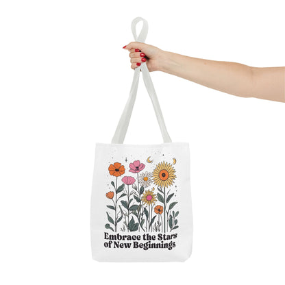 Floral 'Embrace the Stars of New Beginnings' Tote Bag — Boho Sunflower & Daisy Garden ToteBags