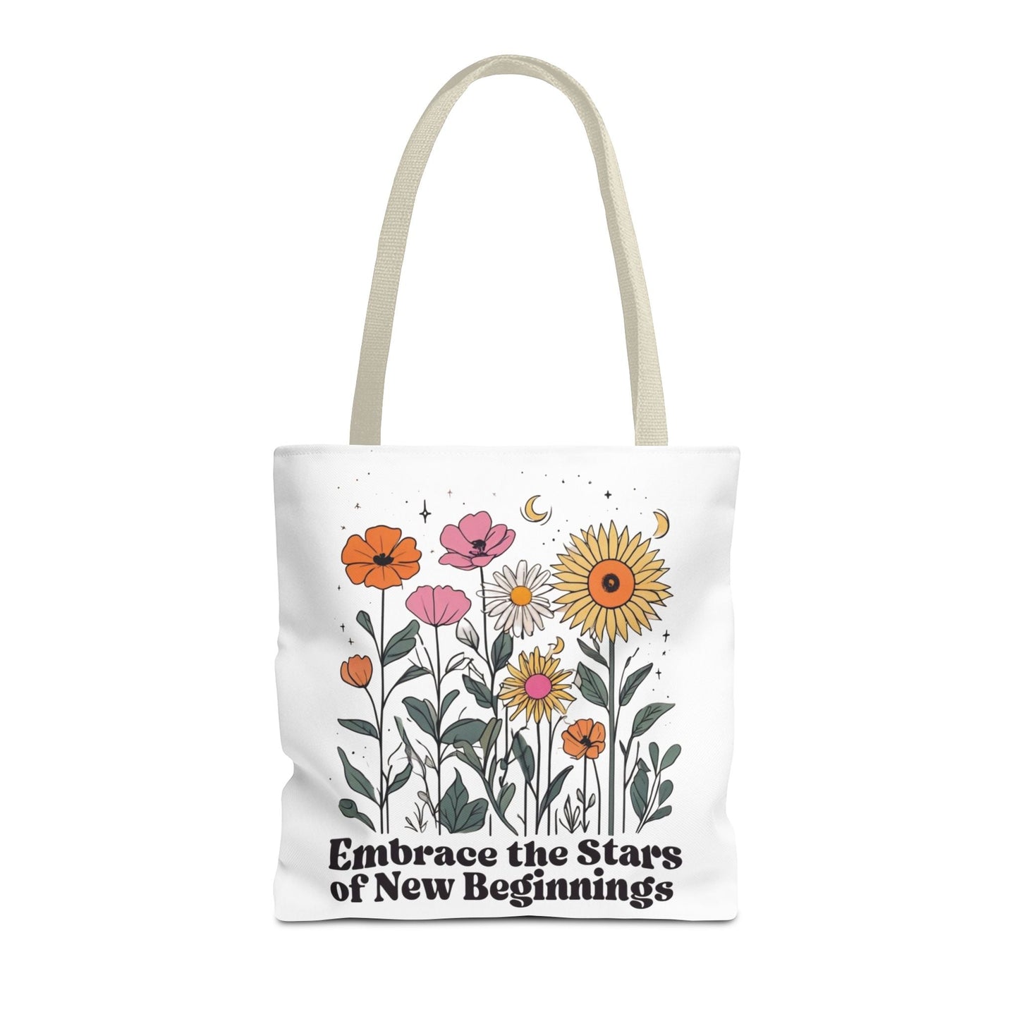 Floral 'Embrace the Stars of New Beginnings' Tote Bag — Boho Sunflower & Daisy Garden ToteBags