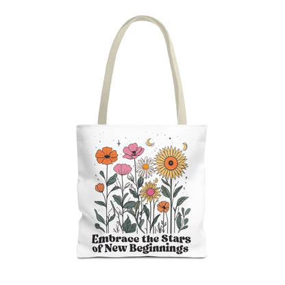 Floral 'Embrace the Stars of New Beginnings' Tote Bag — Boho Sunflower & Daisy Garden ToteBags