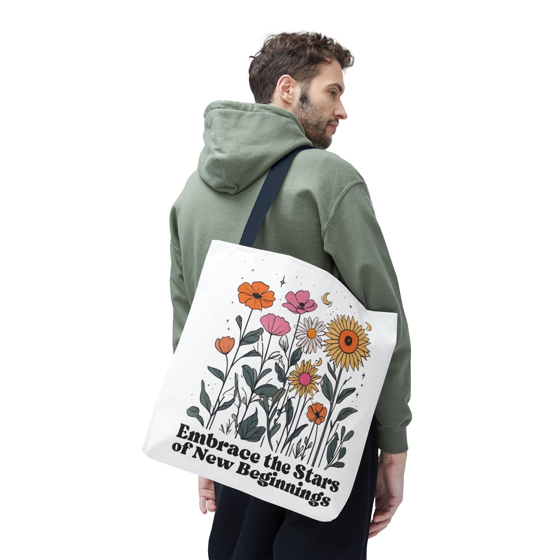 Floral 'Embrace the Stars of New Beginnings' Tote Bag — Boho Sunflower & Daisy Garden ToteBags