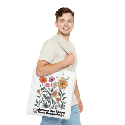 Floral 'Embrace the Stars of New Beginnings' Tote Bag — Boho Sunflower & Daisy Garden ToteBags