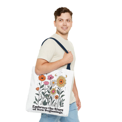 Floral 'Embrace the Stars of New Beginnings' Tote Bag — Boho Sunflower & Daisy Garden ToteBags