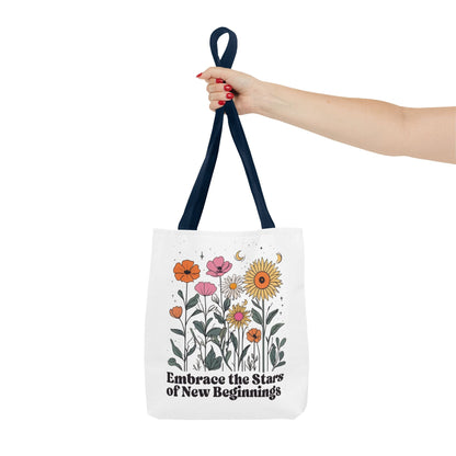 Floral 'Embrace the Stars of New Beginnings' Tote Bag — Boho Sunflower & Daisy Garden ToteBags