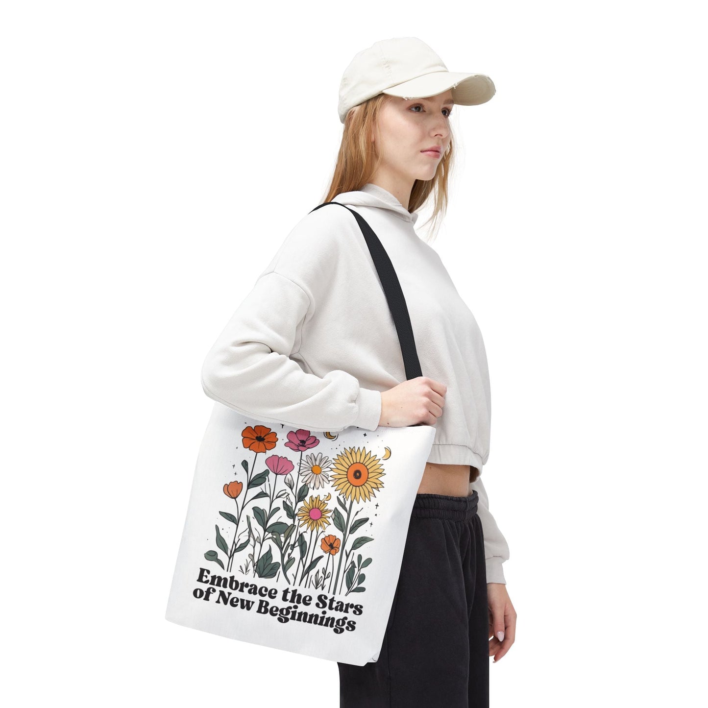 Floral 'Embrace the Stars of New Beginnings' Tote Bag — Boho Sunflower & Daisy Garden ToteBags
